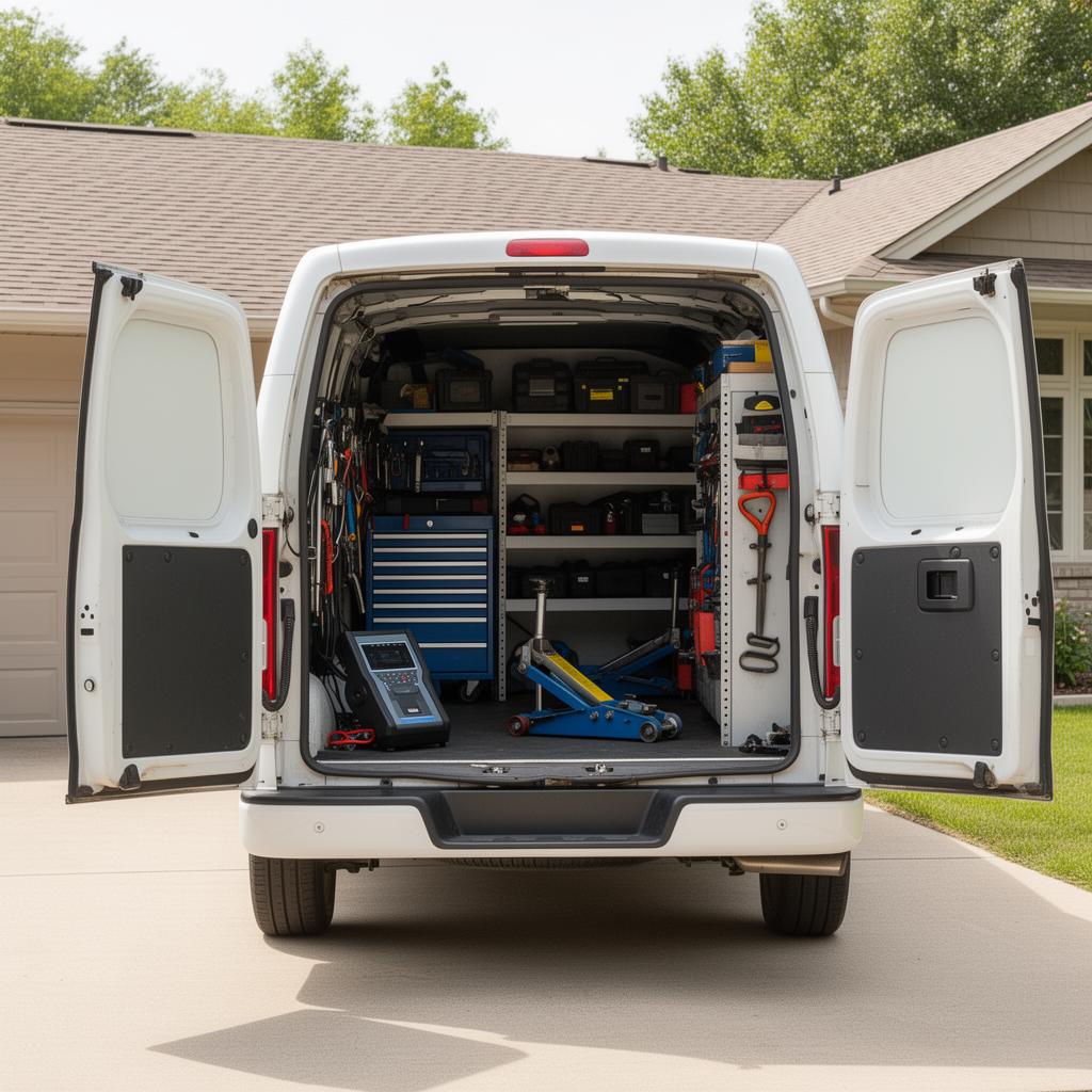 Mobile mechanic service van in a New Jersey driveway
